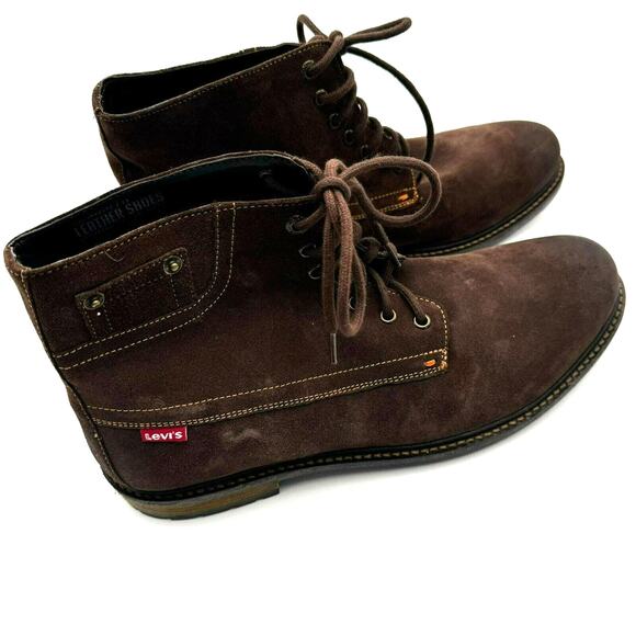 LEVI'S Men's 13 Brown Sheffield Suede Genuine Leather Lace-up Boots Comfort Logo - Picture 2 of 10